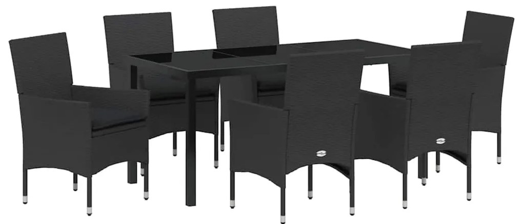 vidaXL Σέτ φαγητού για κήπο με μαξιλάρι 7 pcs Μαύρο συνθετικό ρατάν