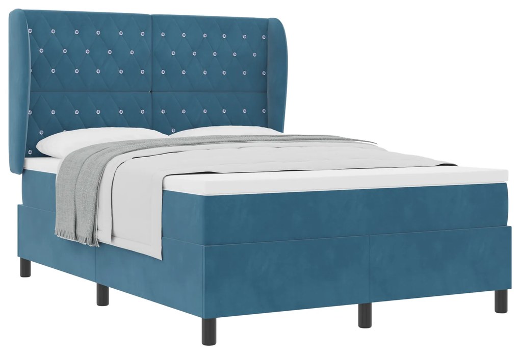 vidaXL Κρεβάτι Box Spring με Στρώμα Σκούρο Μπλε 140x190 εκ. Βελούδο