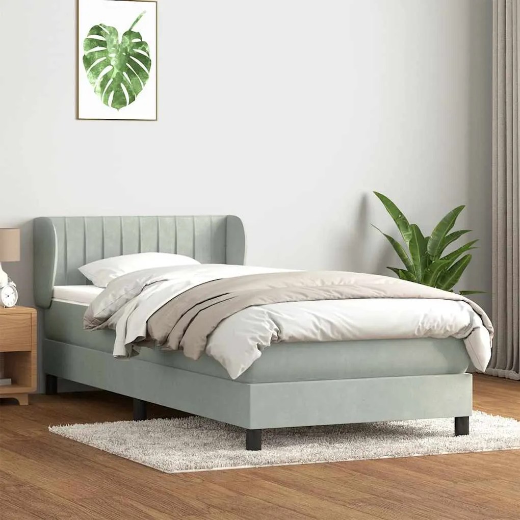 vidaXL Κρεβάτι Boxspring με Στρώμα Ανοιχτό Γκρι 80x210 εκ. Βελούδινο