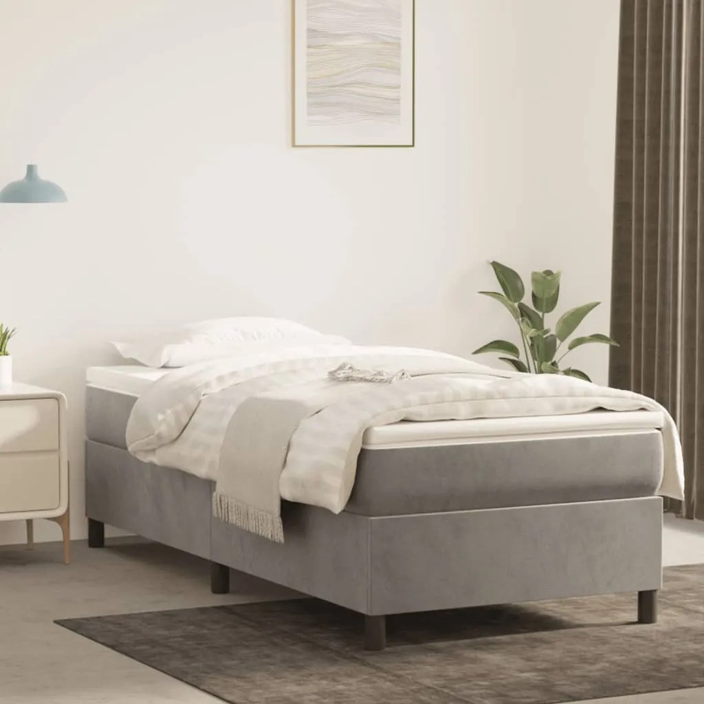 vidaXL Κρεβάτι Boxspring με Στρώμα Ανοιχτό Γκρι 100x200 εκ. Βελούδινο