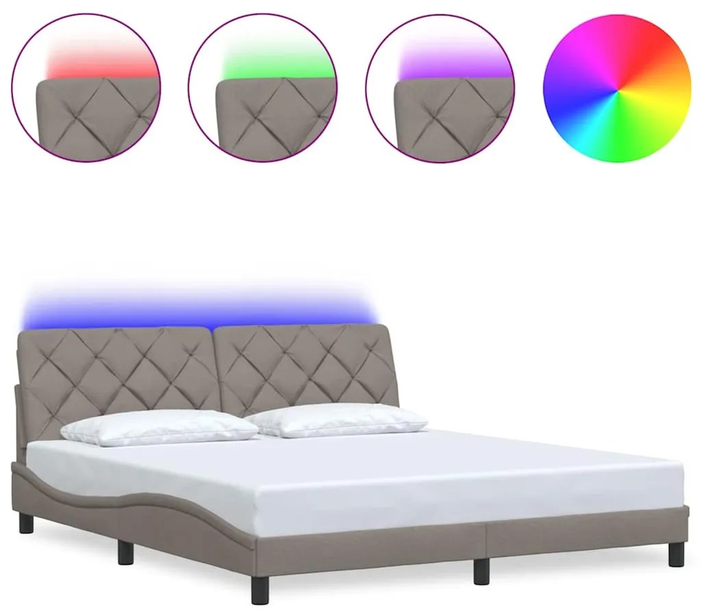 vidaXL Πλαίσιο κρεβατιού με LED χωρίς στρώμα Taupe 180x200 cm Ύφασμα