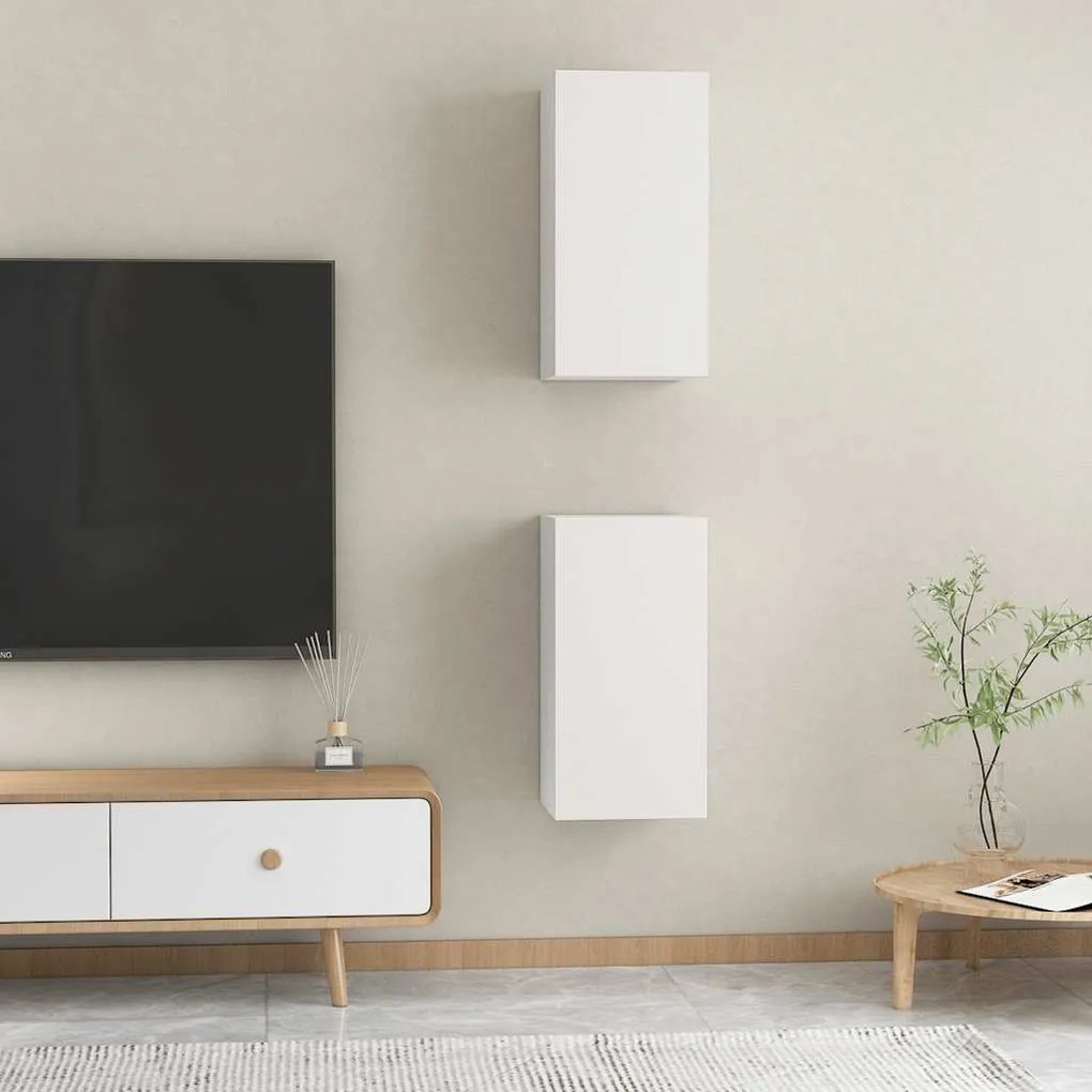 vidaXL Έπιπλα Τηλεόρασης 2 τεμ. Λευκά 30,5x30x60 εκ. από Επεξ. Ξύλο
