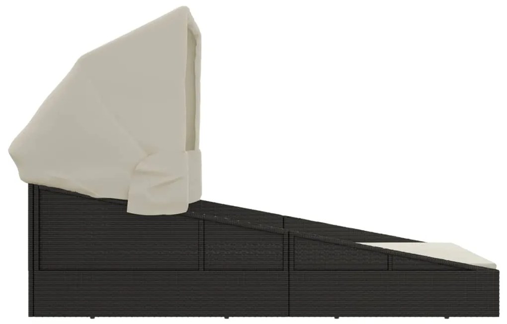 vidaXL Ξαπλώστρα με Πτυσσόμενη Οροφή Μαύρη 200x114x128 εκ. Συνθ. Ρατάν