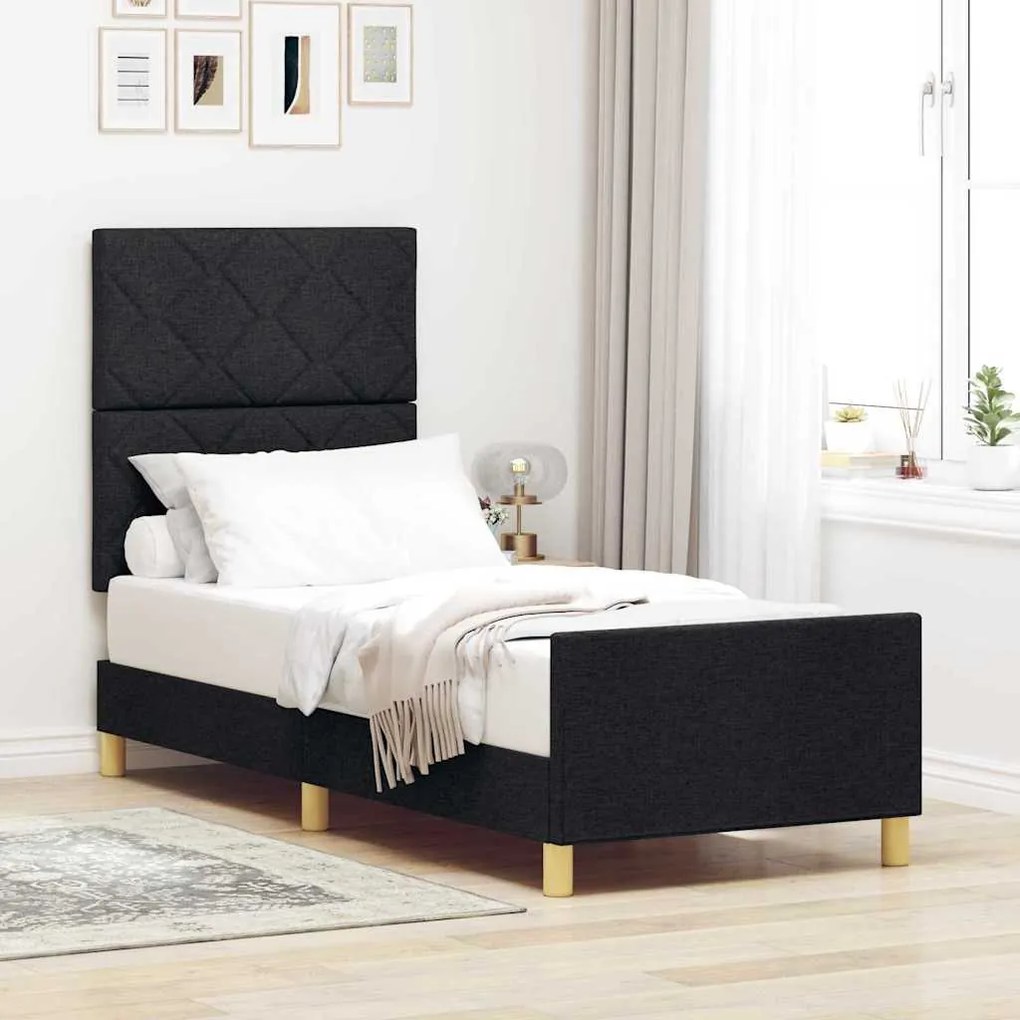 vidaXL Σκελετός Κρεβατιού με κεφαλάρι Μαύρο 80 x 200 cm ύφασμα