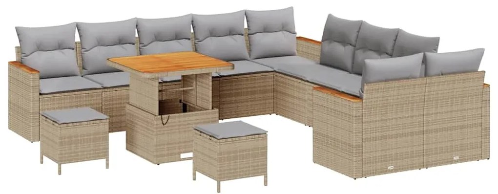 vidaXL Σετ Καναπέ Κήπου με μαξιλάρι 13 pcs Μπεζ Πολυ ράταν