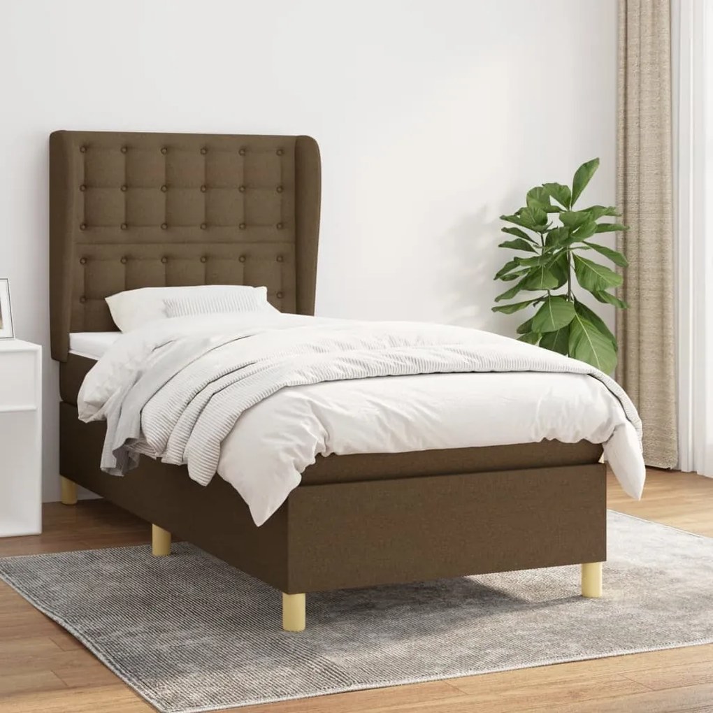 Κρεβάτι Boxspring με Στρώμα Σκούρο Καφέ 90x200 εκ. Υφασμάτινο - Καφέ