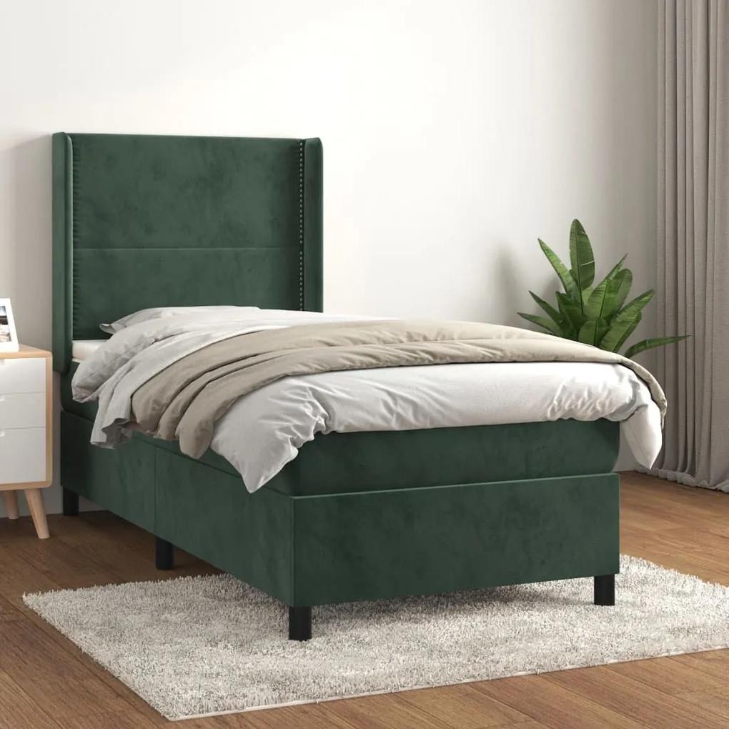 Κρεβάτι Boxspring με Στρώμα Σκούρο Πράσινο 100x200εκ. Βελούδινο - Πράσινο
