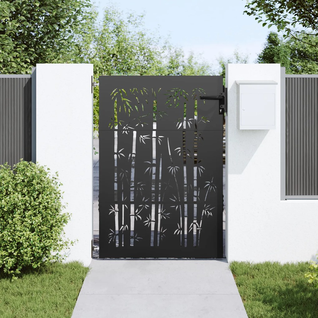 vidaXL Πόρτα Κήπου 85x75 εκ Από Χάλυβα Corten Σχέδιο Μπαμπού, Πύλη Κήπου