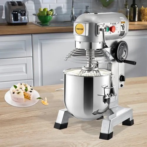 VEVOR Commercial Stand Mixer, 15Qt Stainless Steel Bowl, 850W Heavy Duty Electric Food Mixer with 3 Speeds Adjustable 113/184/341 RPM, Dough Hook Whisk Beater Included, Perfect for Bakery Pizzeria