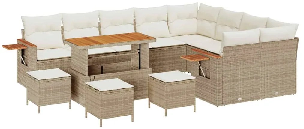 vidaXL Σετ Καναπέ Κήπου με μαξιλάρι 13 pcs Μπεζ Πολυ ράταν