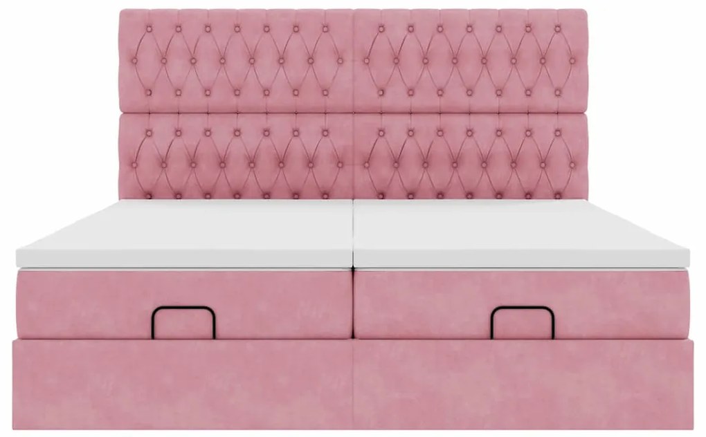 vidaXL Οθωμανικό κρεβάτι με στρώματα ροζ 200x200cm Velvet