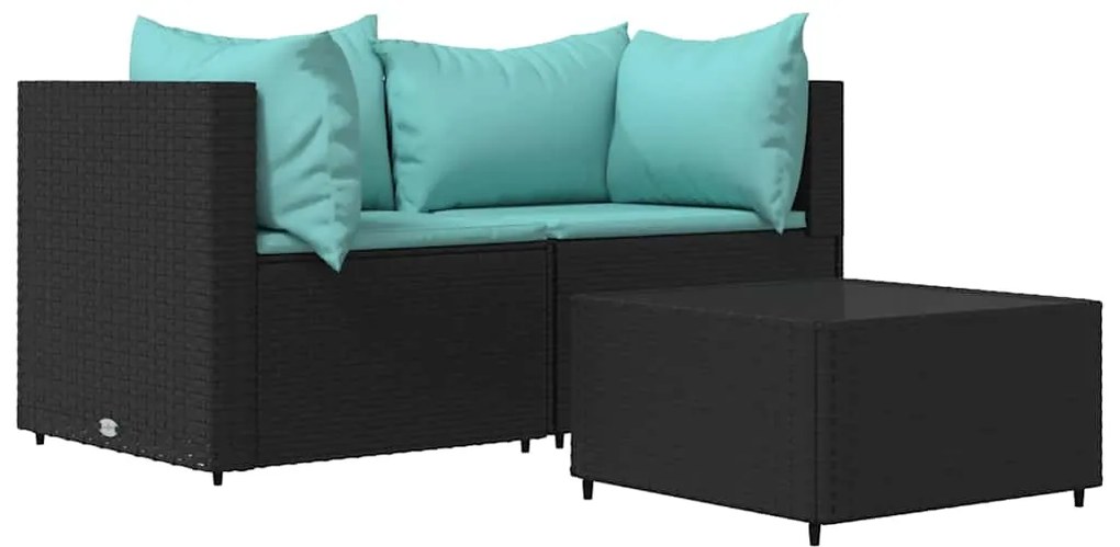 vidaXL Σαλόνι Κήπου Σετ 3 Τεμαχίων Μαύρο Συνθετικό Ρατάν με Μαξιλάρια