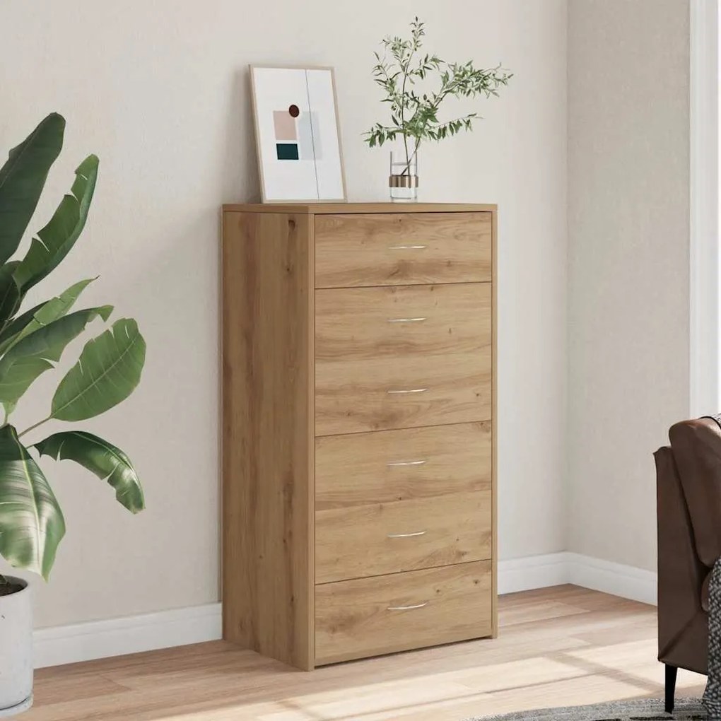 vidaXL Συρταριέρα με 6 Συρτάρια Τεχνίτης Δρυς 50x34x96 εκ. Μοριοσανίδα