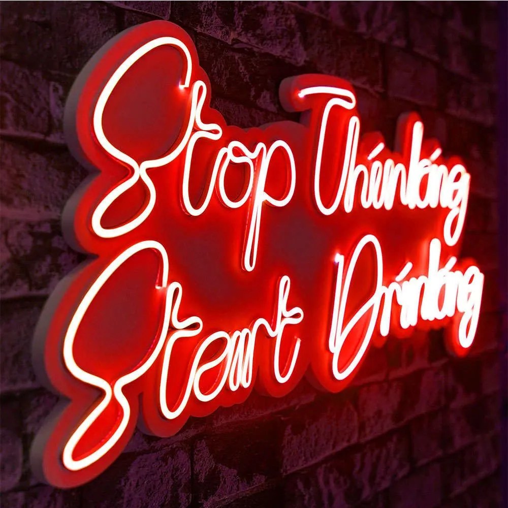 Διακοσμητικό Φωτιστικό Τοίχου Stop Thinking Start Drinking 395NGR2203 78x2x34cm Led 42,3W Red Wallity