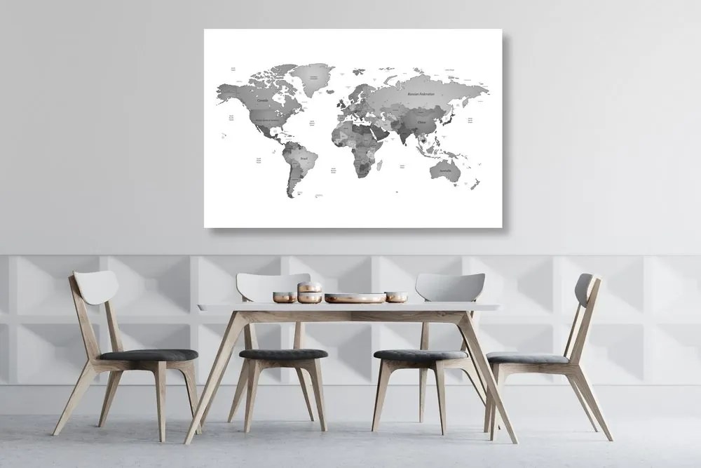 Εικόνα στον παγκόσμιο χάρτη φελλού σε ασπρόμαυρα χρώματα - 90x60  flags