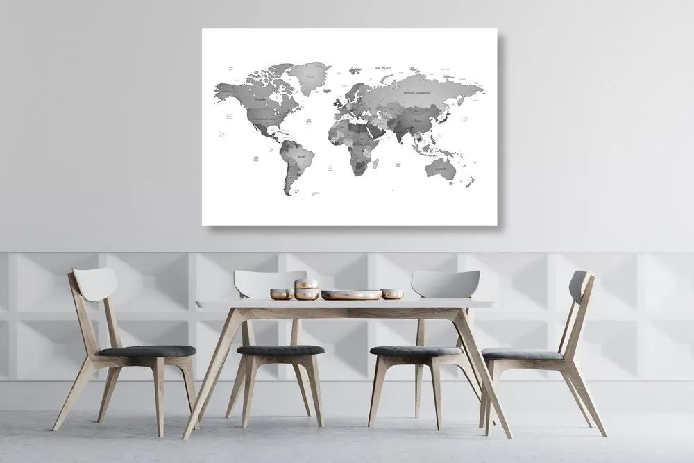Εικόνα στον παγκόσμιο χάρτη φελλού σε ασπρόμαυρα χρώματα - 90x60  smiley