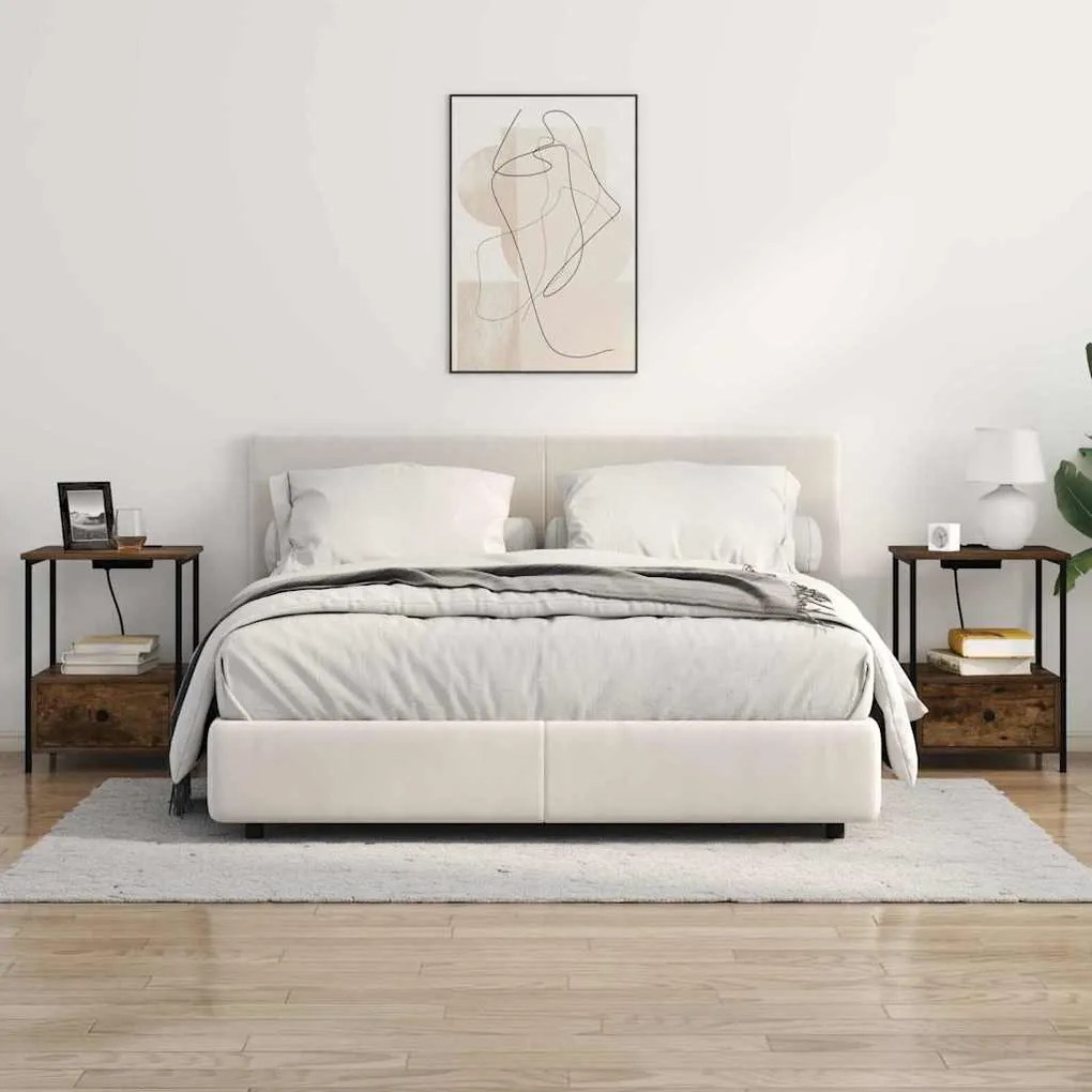 vidaXL Κομοδίνο με Σταθμό Φόρτισης με συρτάρι 2 pcs Καπνιστή δρυς