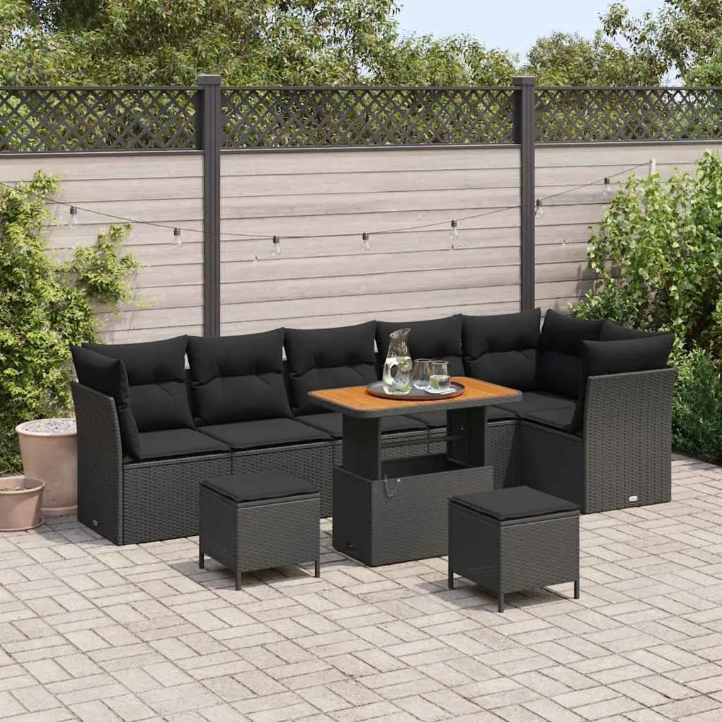 vidaXL Σετ Καναπέ Κήπου Ρυθμιζόμενο ύψος 9 pcs Μαύρο συνθετικό ρατάν