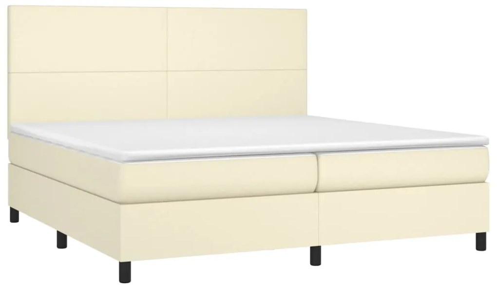 vidaXL Κρεβάτι Boxspring με Στρώμα &amp; LED Κρεμ 200x200 εκ. Συνθ. Δέρμα