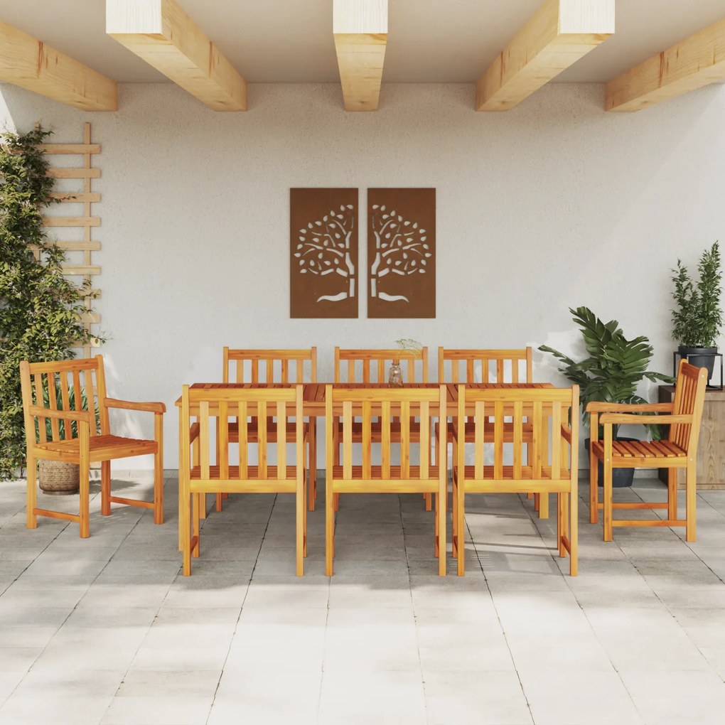 vidaXL Σετ Τραπέζι Φαγητού 9 pcs Φυσικό ξύλο 180 x 90 x 75 cm