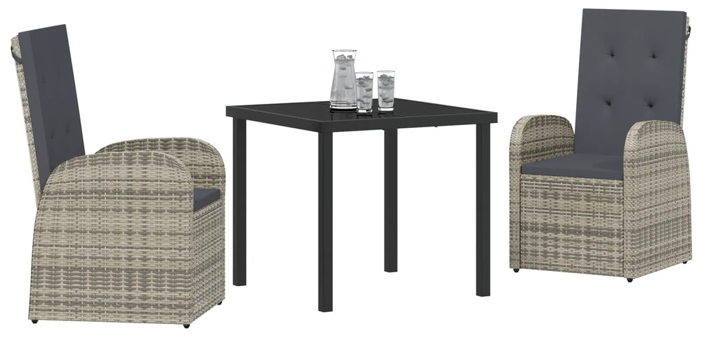 vidaXL Σετ εξωτερικών επίπλων 3 pcs Γκρι 80 x 80 x 73 εκ PE ρατάν