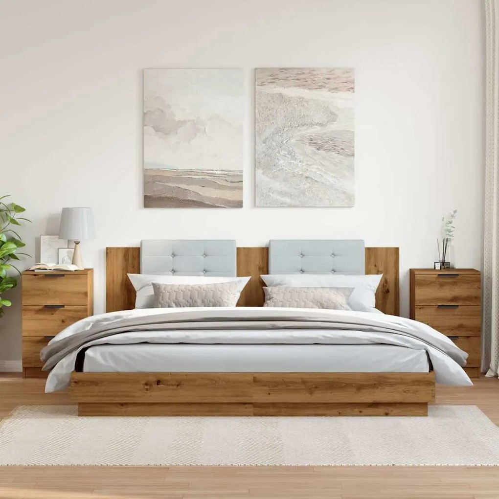 vidaXL Κομοδίνα 2 τεμ.Αρτισιανή Δρυς 40x36x65 εκ. Επεξ. Ξύλο