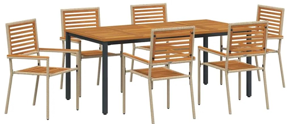 vidaXL Σέτ φαγητού για κήπο 7 pcs Μπεζ και καφέ συνθετικό ρατάν