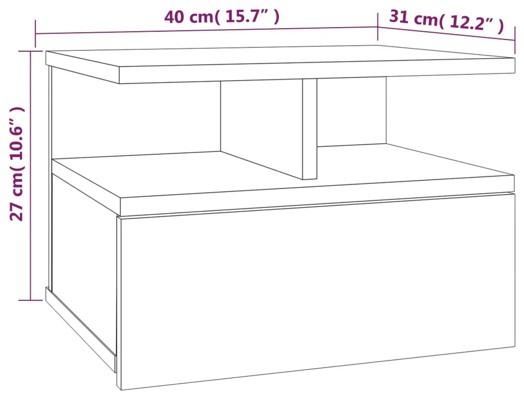 Κομοδίνο Κρεμαστό Γκρι Sonoma 40x31x27 εκ. Επεξεργασμένο Ξύλο - Γκρι