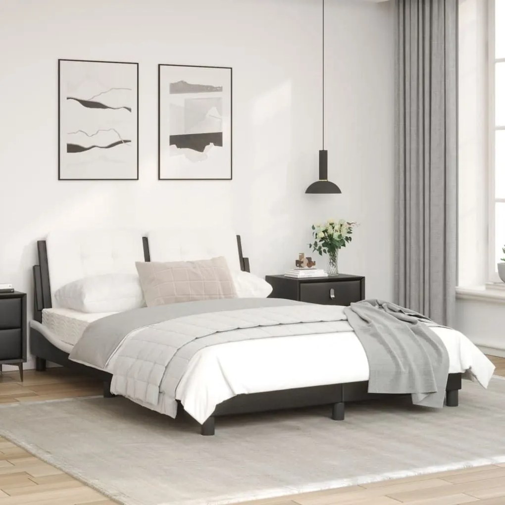 Πλαίσιο Κρεβατιού με Κεφαλάρι Μαύρο/Λευκό 120x200εκ Συνθ. Δέρμα - Λευκό