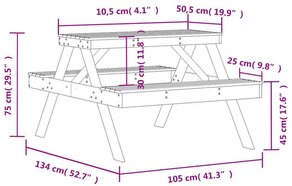 ΤΡΑΠΕΖΙ ΠΙΚΝΙΚ ΚΑΦΕ ΚΕΡΙΟΥ 105X134X75 ΕΚ. ΑΠΟ ΜΑΣΙΦ ΞΥΛΟ ΠΕΥΚΟΥ 844649