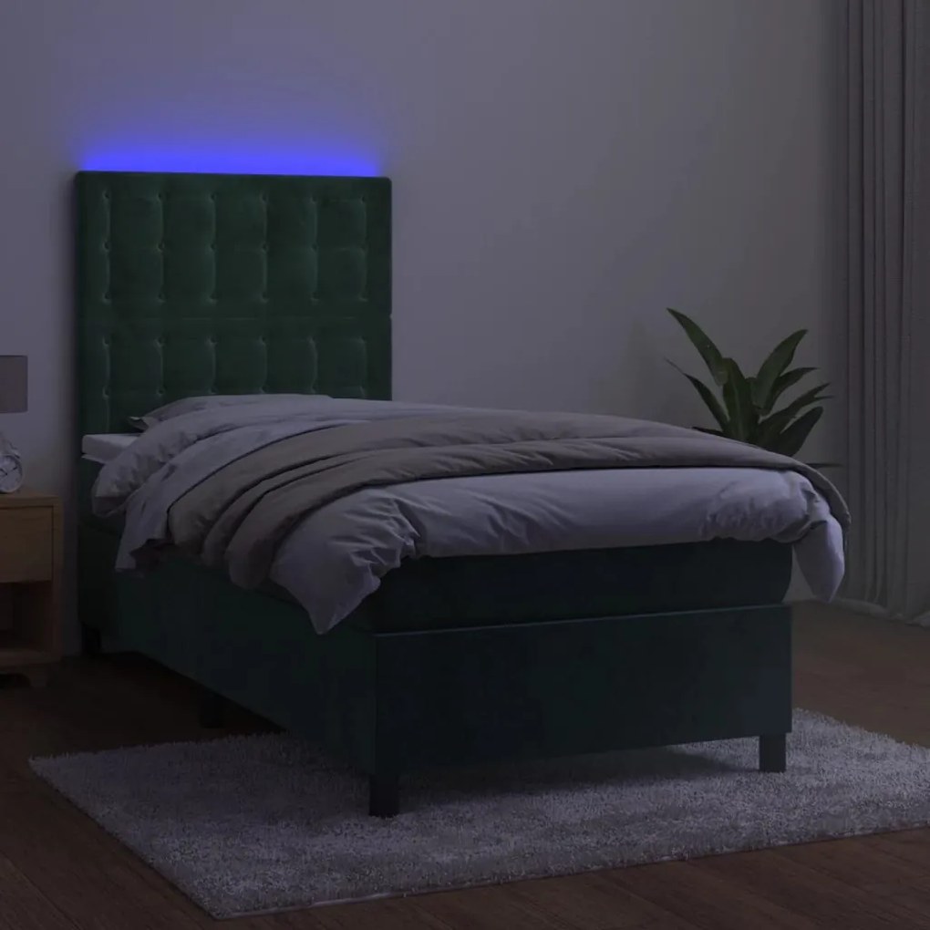 ΚΡΕΒΑΤΙ BOXSPRING ΜΕ ΣΤΡΩΜΑ &amp; LED ΣΚ. ΠΡΑΣΙΝΟ 80X200 ΕΚ ΒΕΛΟΥΔΟ 3136332