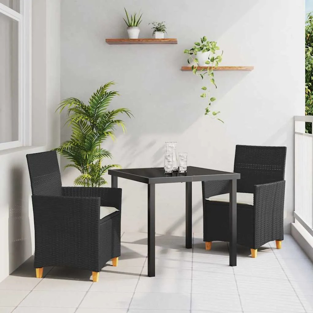 vidaXL Σέτ φαγητού για κήπο 3 pcs Μαύρο συνθετικό ρατάν