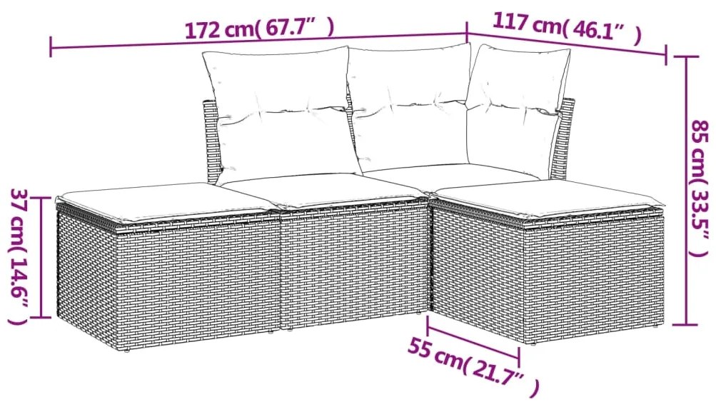 vidaXL Σετ Καναπέ Κήπου 4 τεμ. Μπεζ Συνθετικό Ρατάν με Μαξιλάρια