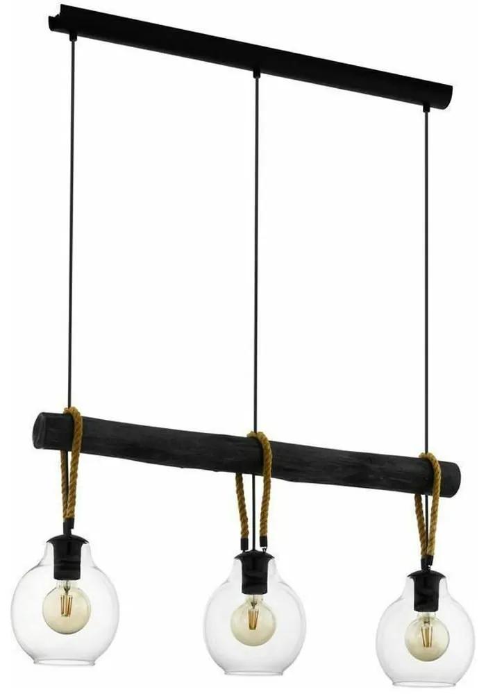 Φωτιστικό Οροφής - Ράγα 43618 Roding 3/E27 Wood Rope Black-Beige Eglo Μέταλλο,Ξύλο