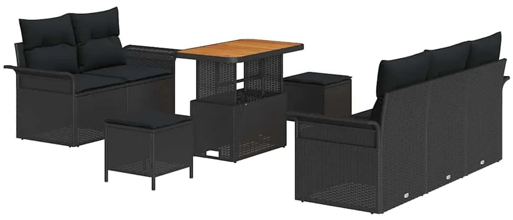 vidaXL Σετ Καναπέ Κήπου Ρυθμιζόμενο ύψος 8 pcs Μαύρο συνθετικό ρατάν