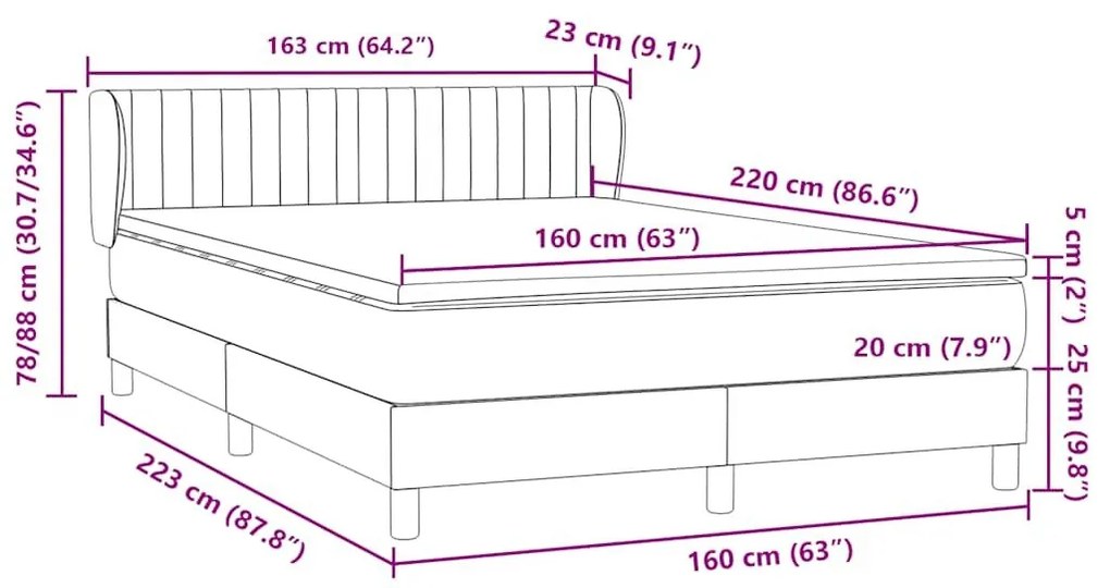 Box Spring κρεβάτι με στρώμα σκούρο μπλε 160x220 cm Βελούδινο - Μπλε