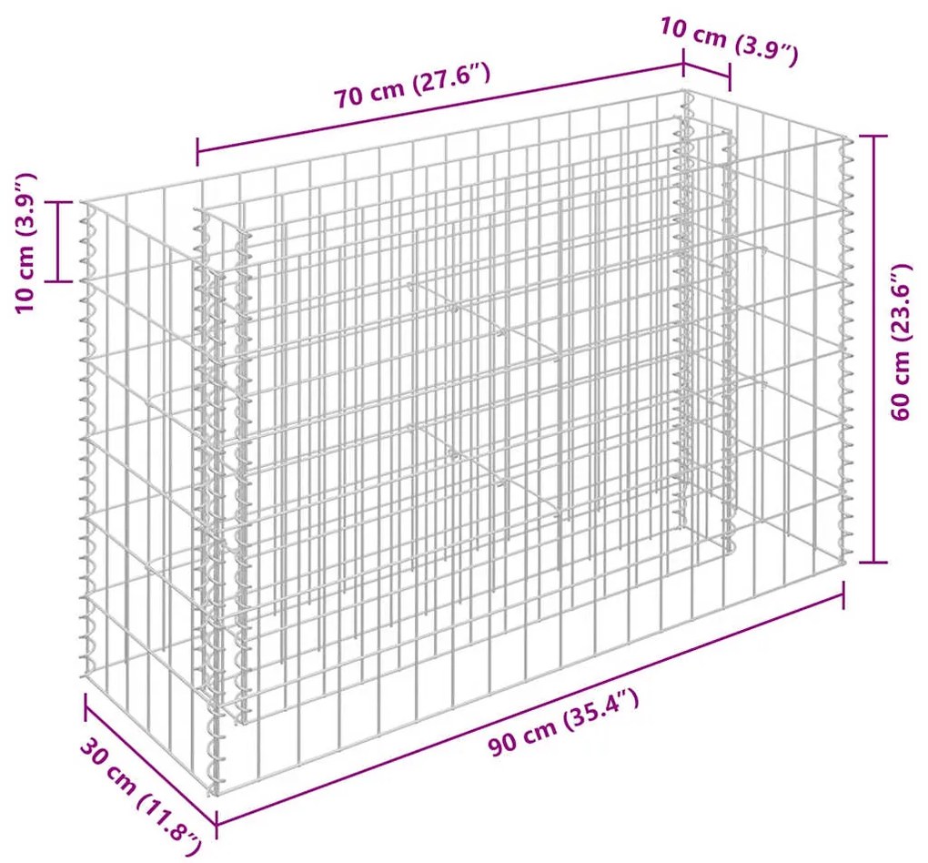 vidaXL Συρματοκιβώτιο-Γλάστρα Υπερυψωμένη 90x30x60 εκ. Γαλβ. Χάλυβας