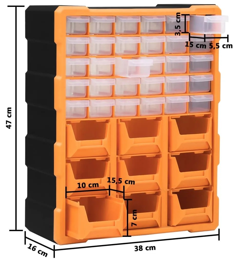 Συρταριέρα Οργάνωσης με 39 Συρτάρια 38 x 16 x 47 εκ. - Πορτοκαλί