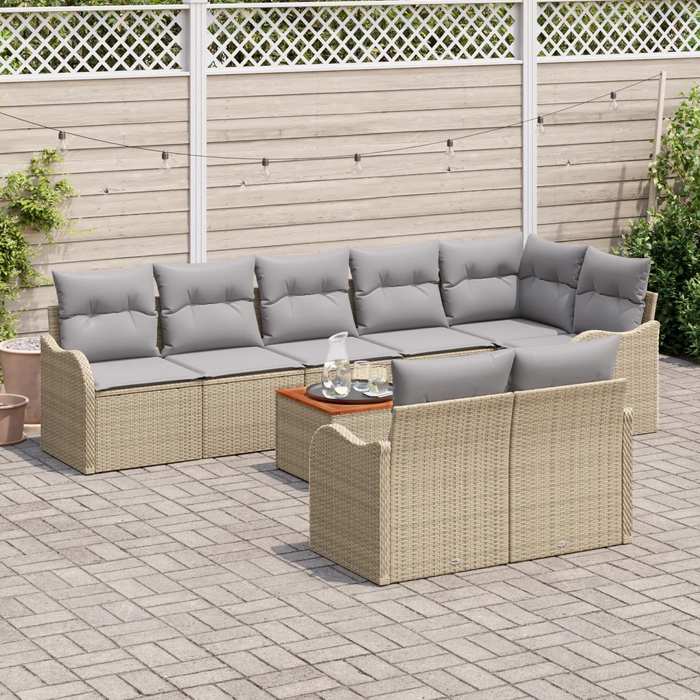 vidaXL Σετ Καναπέ Κήπου 9 pcs Beige, λευκό Μεσαίος-Μεγάλος