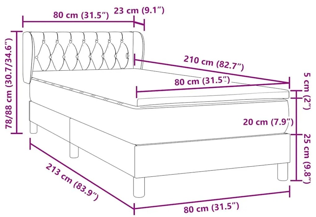 Box Spring κρεβάτι με στρώμα σκούρο μπλε 80x210 εκ. Βελούδινο - Μπλε