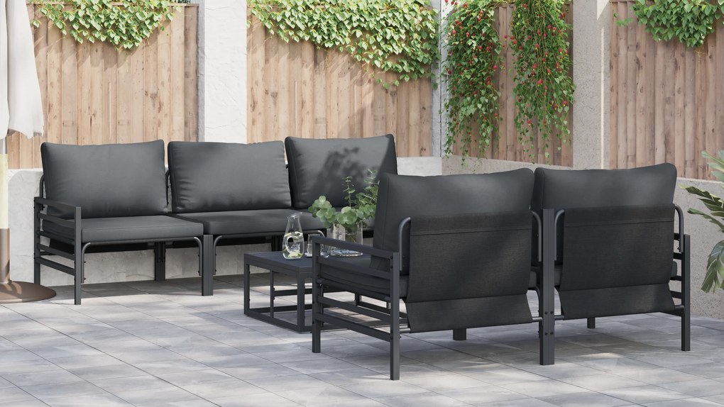 vidaXL Σετ Καναπέ Κήπου με μαξιλάρι 6 pcs Ανθρακί Ατσάλι & ύφασμα