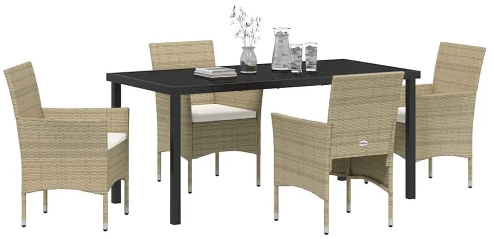 vidaXL Σέτ φαγητού για κήπο με μαξιλάρι 5 pcs Μπεζ Πολυ ράταν