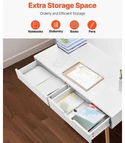 VEVOR Small Desk with Drawer Kids Desk for Bedroom Wooden Study Table White+Wood