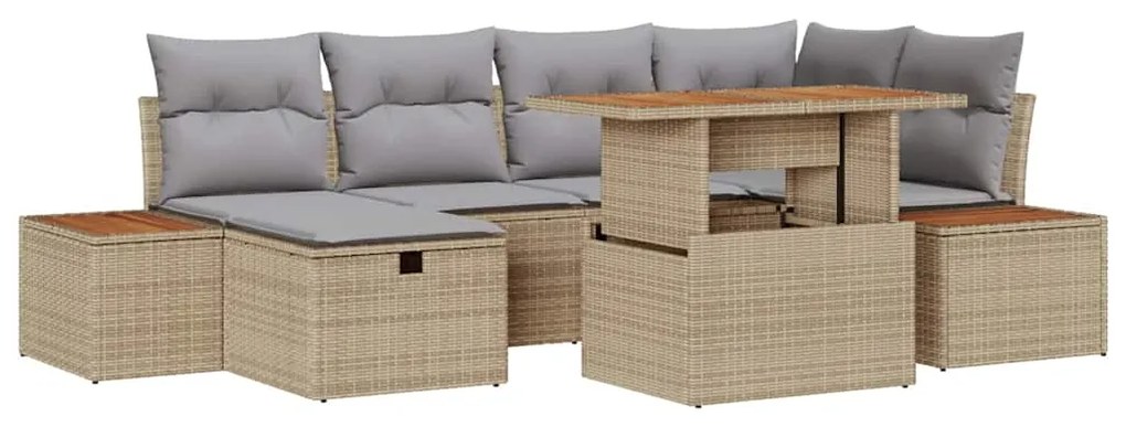 vidaXL Σετ Καναπέ Κήπου Ρυθμιζόμενο ύψος 7 pcs Μπεζ συνθετικό ρατάν