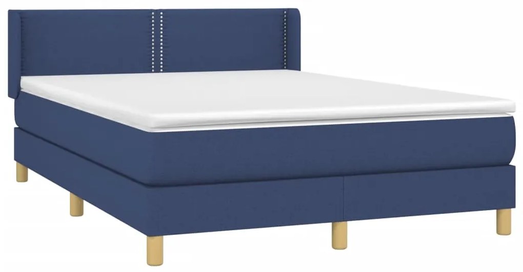 Κρεβάτι Boxspring με Στρώμα Μπλε 140x190 εκ. Υφασμάτινο - Μπλε