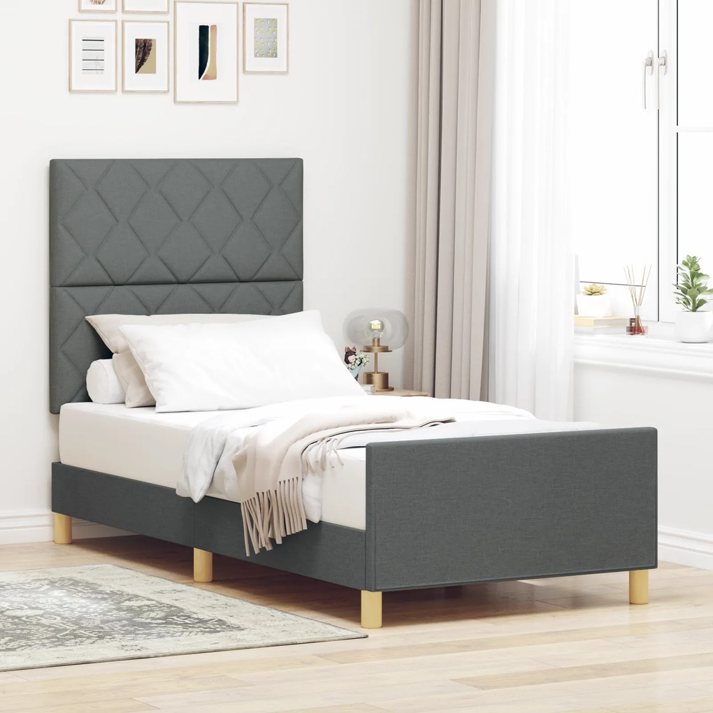 vidaXL Κρεβάτι Σκελετός Σκούρο Γκρι 90x190 εκ. Ύφασμα