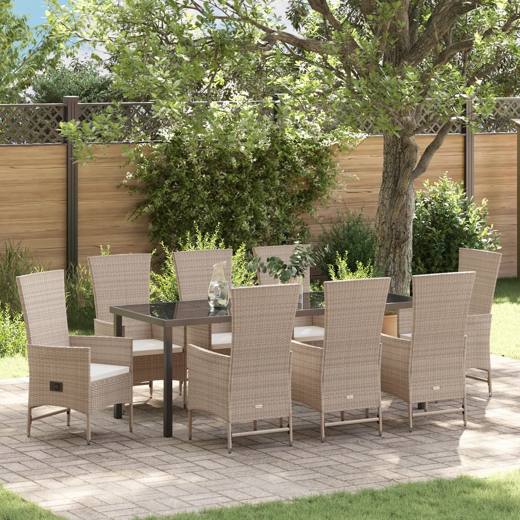 vidaXL Set κήπου 9 τεμάχια με μαξιλάρια , μπεζ, πολυ ράτταν.