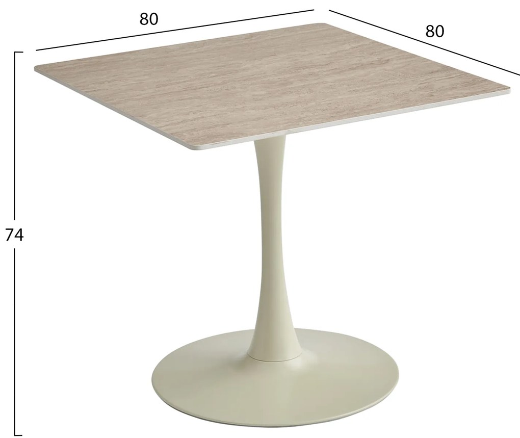 ΤΡΑΠΕΖΙ ΤΡΑΠΕΖΑΡΙΑΣ TETRAN HM18315.04 ΒΑΣΗ ΣΑΜΠΑΝΙ--SINTERED STONE ΧΡΩΜΑ ΤΡΑΒΕΡΤΙΝΑ 80x80x73Υεκ