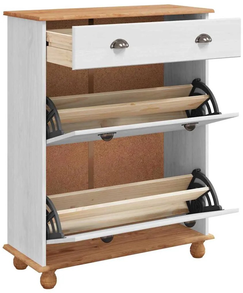 vidaXL Ντουλάπα Παπουτσιών Λευκό 85 x 35 x 108 εκ Μασίφ ξύλο πεύκου