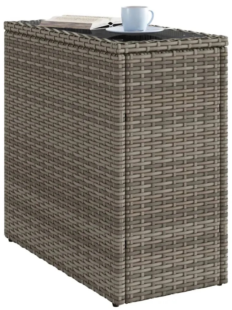 vidaXL Τραπέζι Κήπου με Γυάλινη Επιφ. Γκρι 58x27,5x55 εκ. Συνθ. Ρατάν